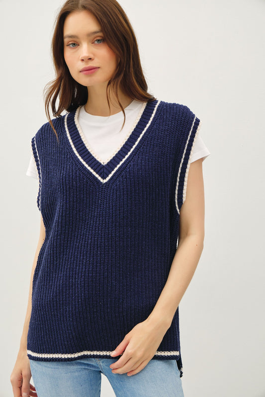 Maxwell Varsity Stripe Oversized Sweater Vest