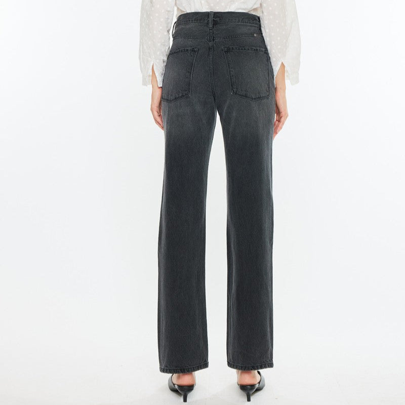 Kassie Ultra High Rise 90s Black Wash Distressed Jeans by KanCan with hidden button fly

