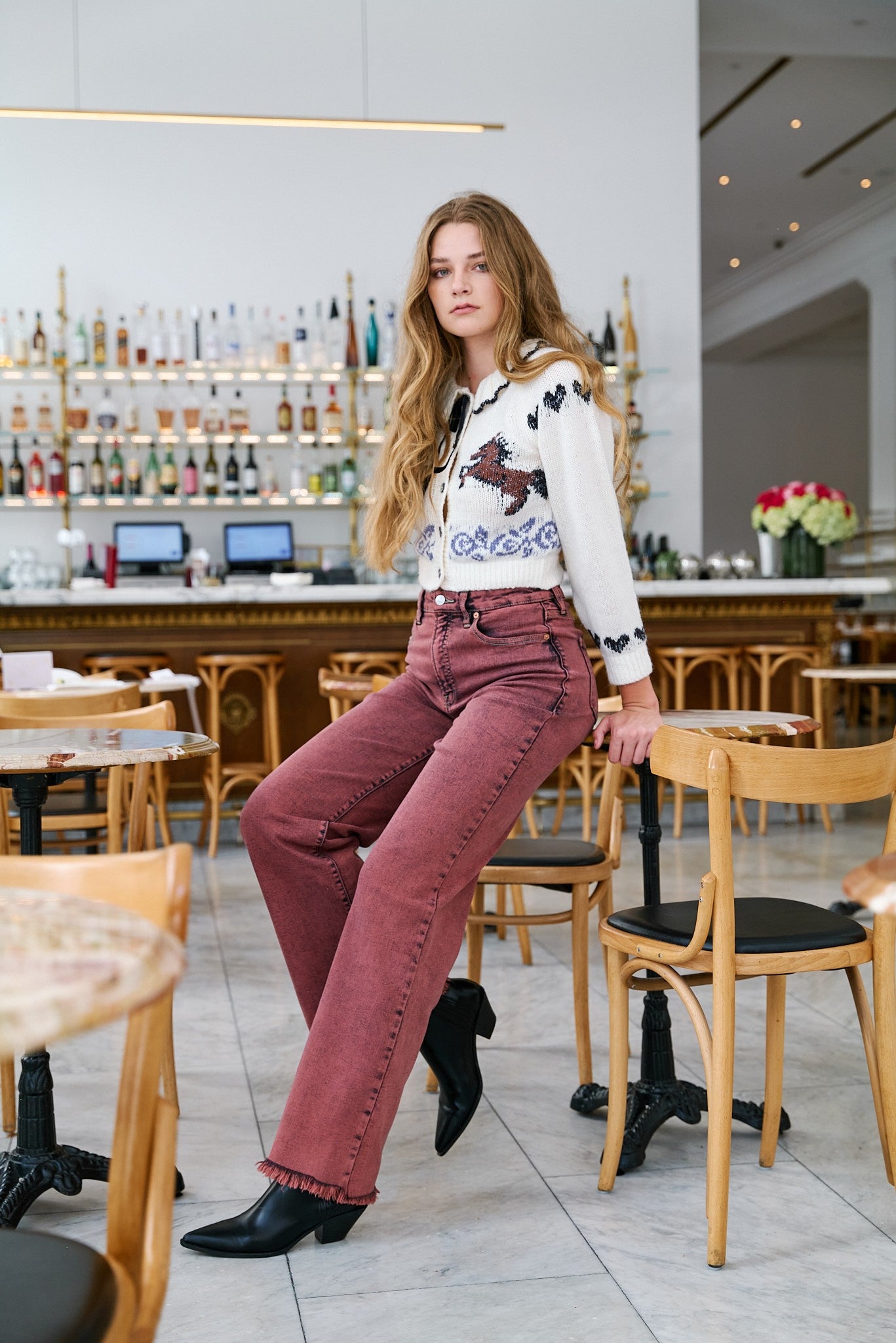 Mulberry Tummy Control Burgundy High Rise Flare Jeans – Stretch Denim