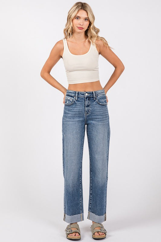 Patsy High Rise Baggy Straight Jeans with Cuffed Hem