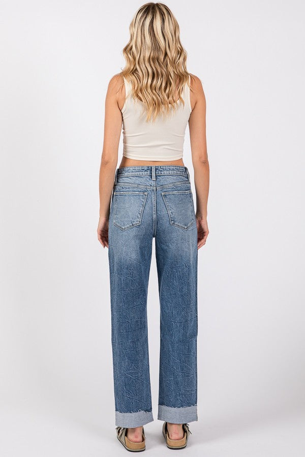 Patsy High Rise Baggy Straight Jeans with Cuffed Hem