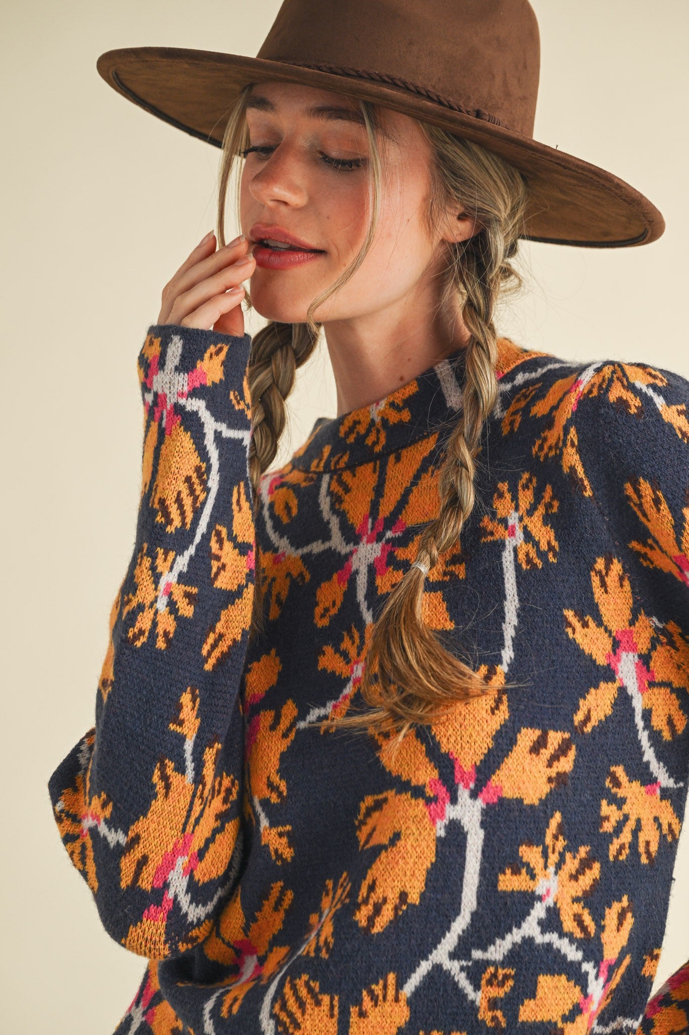 Henny Floral Mock Neck Sweater | Feminine Knit Pullover Top