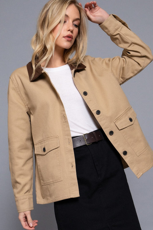 Asher Cotton Twill Work Jacket with Corduroy Collar