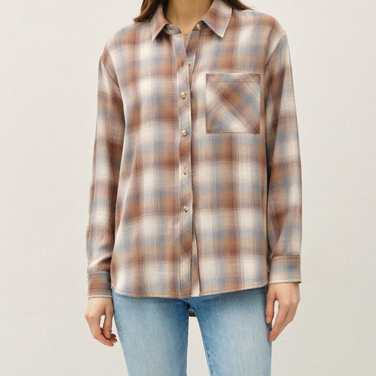 Blythe Mocha Plaid Shirt – Oversized Ultra-Soft Button Down