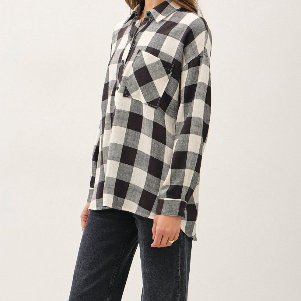 Balynda Soft Buffalo Check Flannel Shirt – Oversized Plaid Button Down