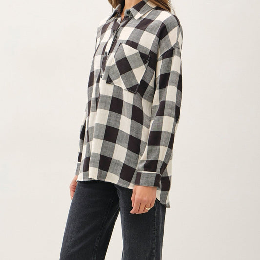 Balynda Soft Buffalo Check Flannel Shirt – Oversized Plaid Button Down