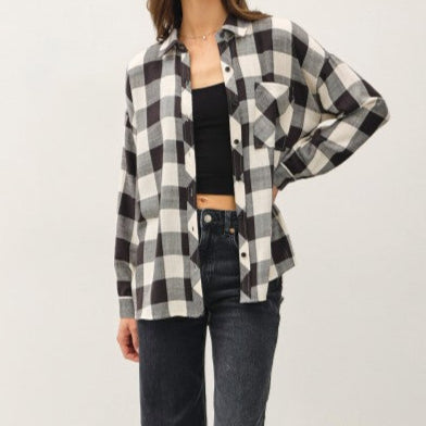 Balynda Soft Buffalo Check Flannel Shirt – Oversized Plaid Button Down