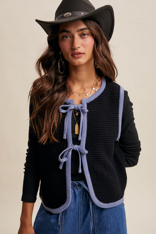 Kelsea Two-Tone Tie Front Knit Vest – Western Inspired Layering Piece