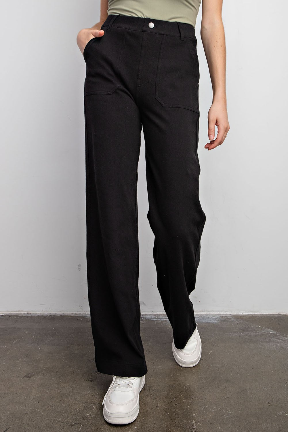 Woman wearing Mayflower Cotton Stretch Wide Leg Trousers – teacher-friendly work pants

