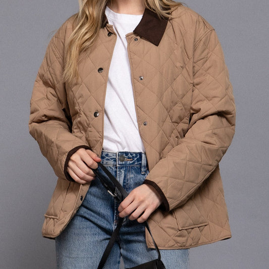 Annika Quilted Work Jacket with Contrast Collar – Fall Layering Essential
