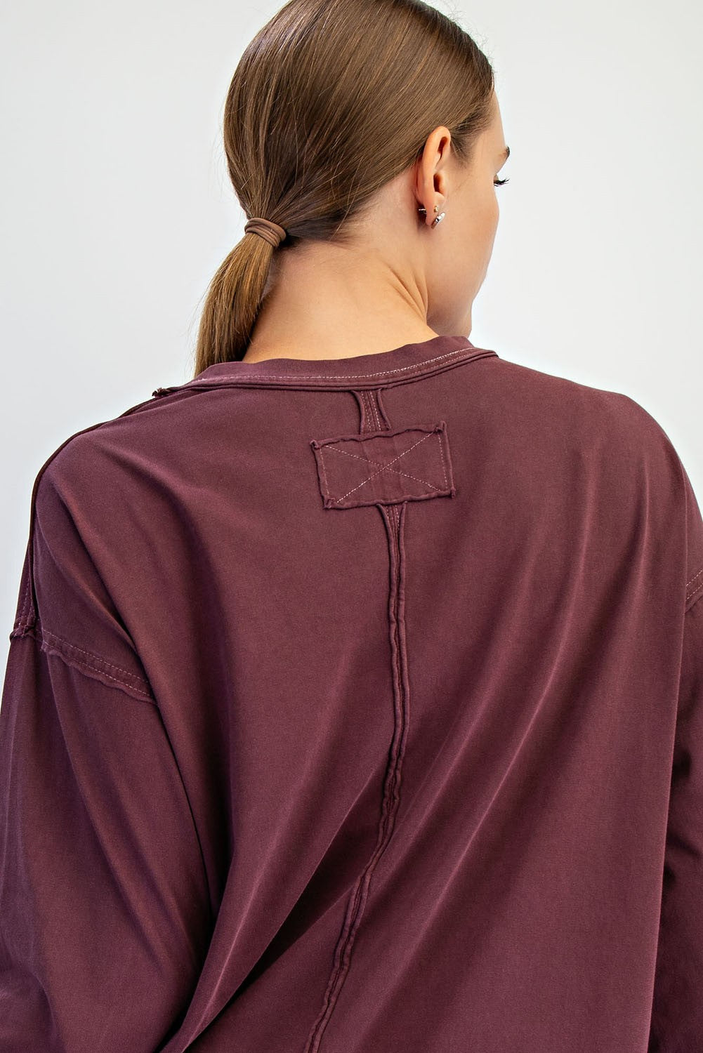 Russo Pigment Washed Cotton Edge Crew – Relaxed Raw Edge Long Sleeve Top