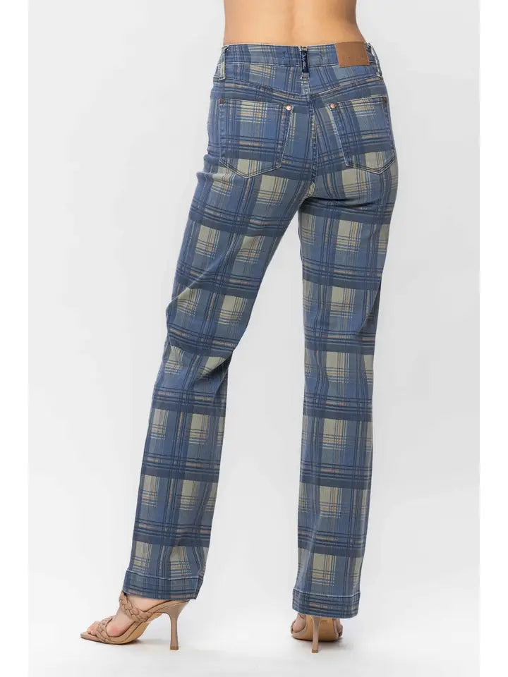 Judy Blue Jester High Waist Plaid Straight Jeans – Vintage Look Denim