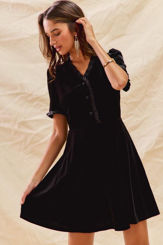 Noelle Holiday Velvet Ruffled Mini Dress – Luxe Festive Party Dress