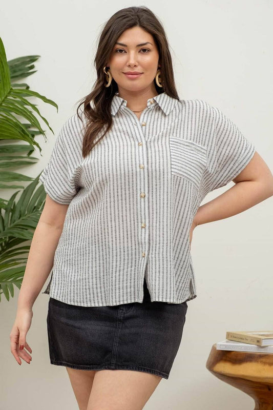 Natalie Plus Size Striped Button Down Top