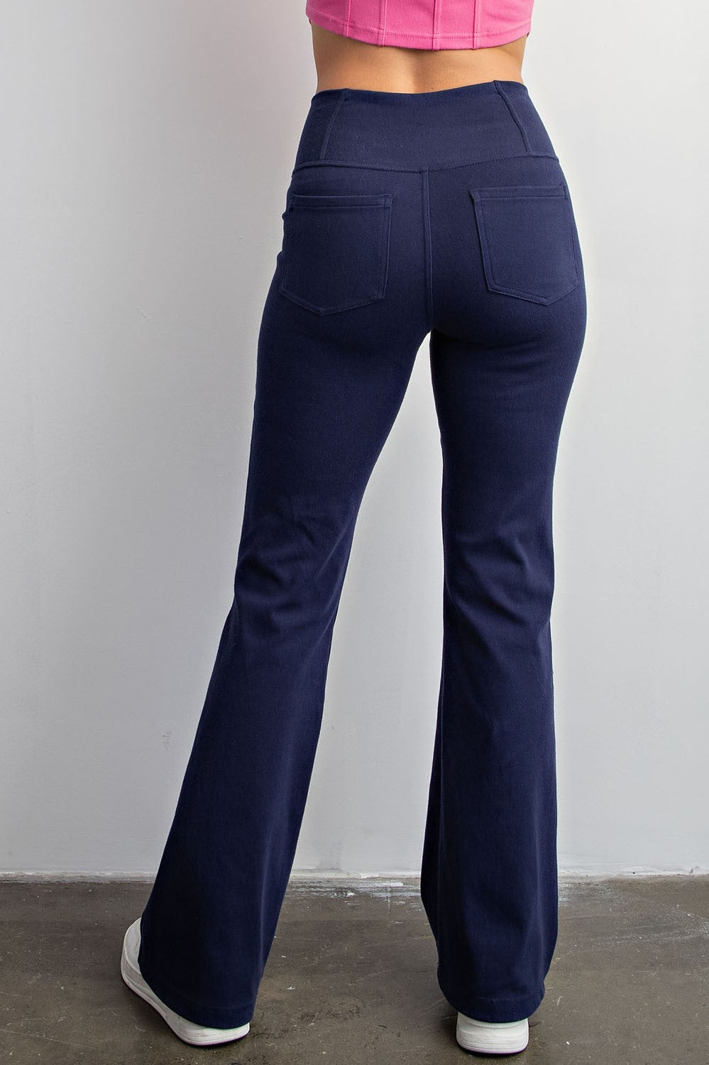 Sera Cotton Stretch Twill Flared Pants | High Rise V-Waist