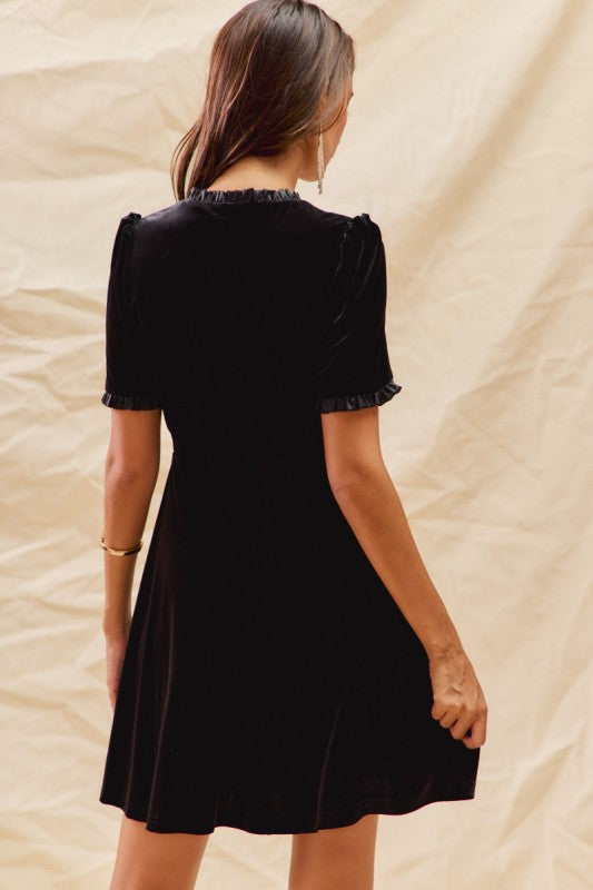 Noelle Holiday Velvet Ruffled Mini Dress – Luxe Festive Party Dress