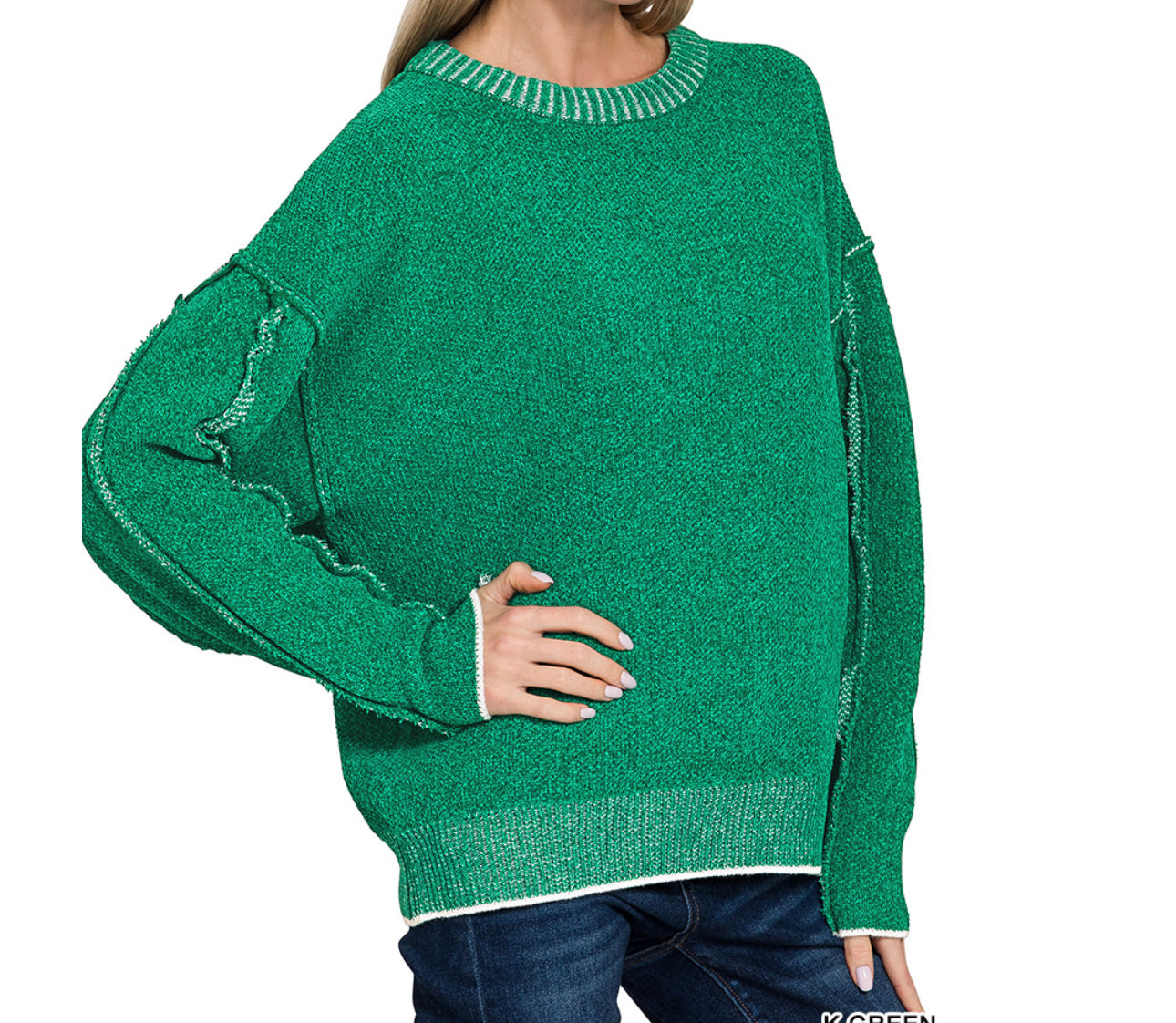 Kymberly Exposed Seam Sweater – Relaxed Fit Game Day & Everyday Style