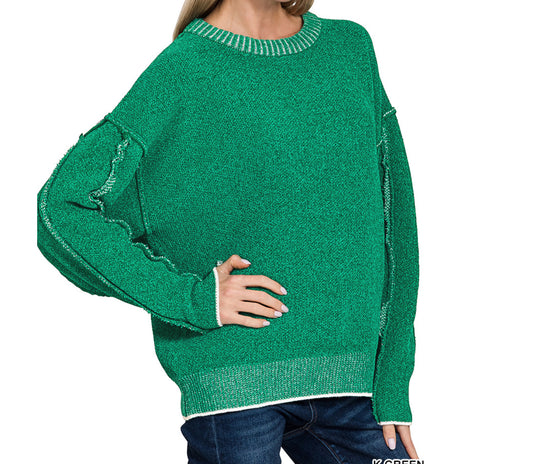 Kymberly Exposed Seam Sweater – Relaxed Fit Game Day & Everyday Style