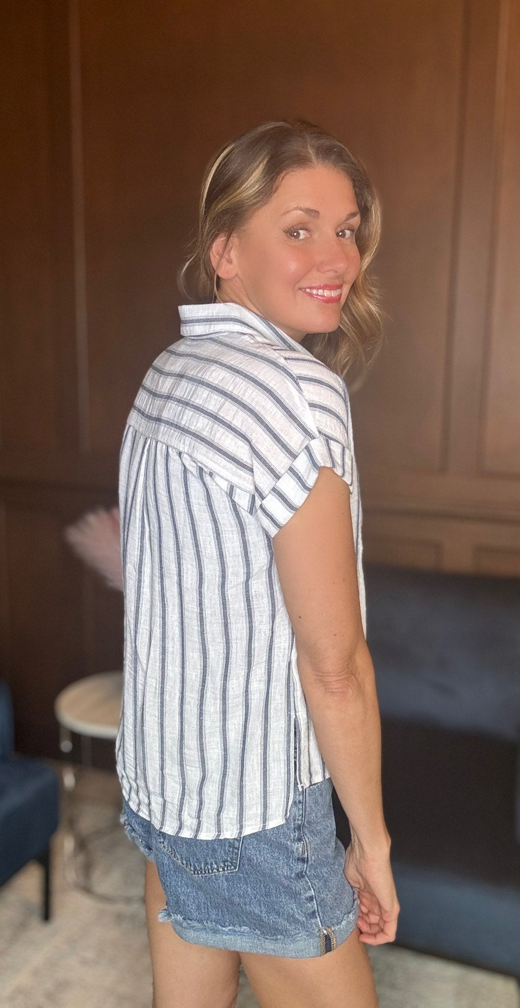 Palmer Stripe Button Down Short Sleeve Top
