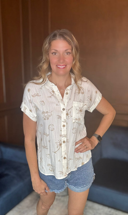 Barbara Summer Print Button Down Top