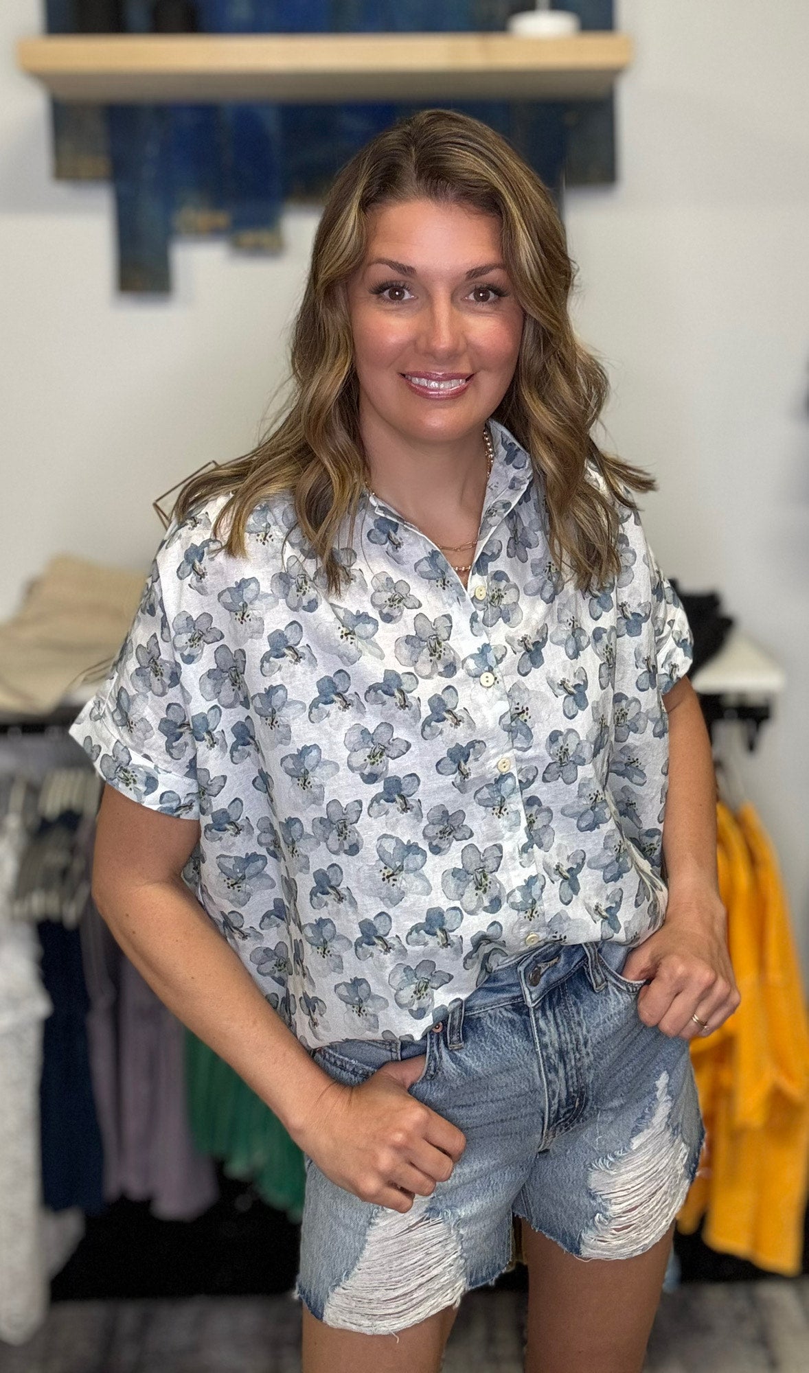 Ellowyn Floral Print Button Down Shirt