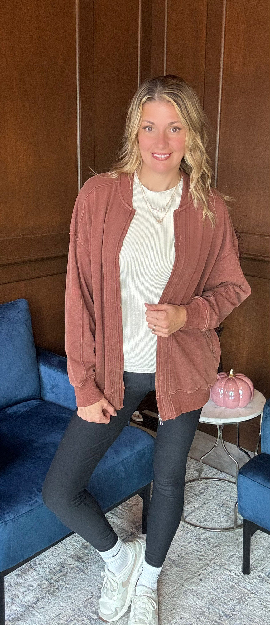 Birdie Washed Cotton Exposed Seam Bomber Jacket