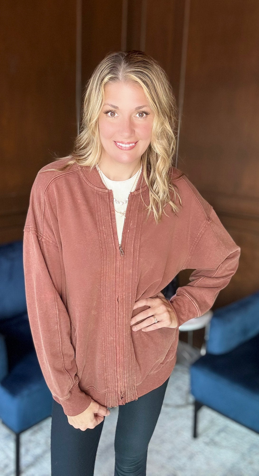 Birdie Washed Cotton Exposed Seam Bomber Jacket