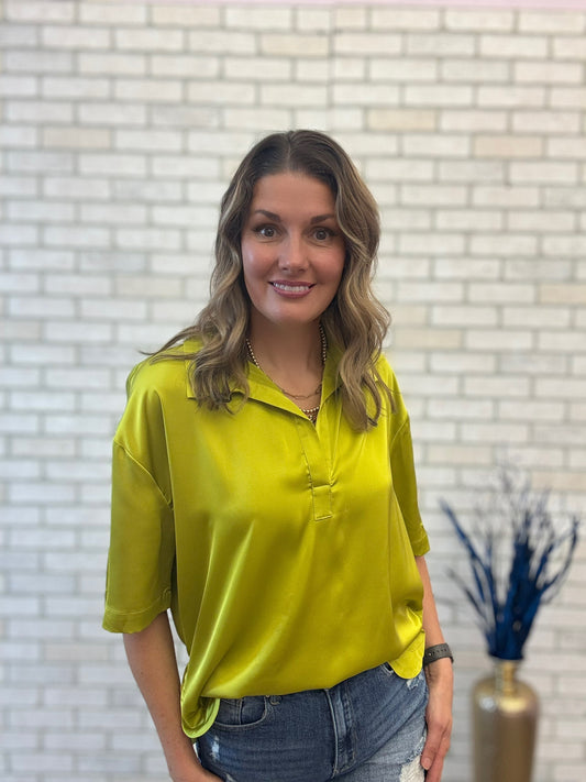 Ellis Satin Collared Short Sleeve Top