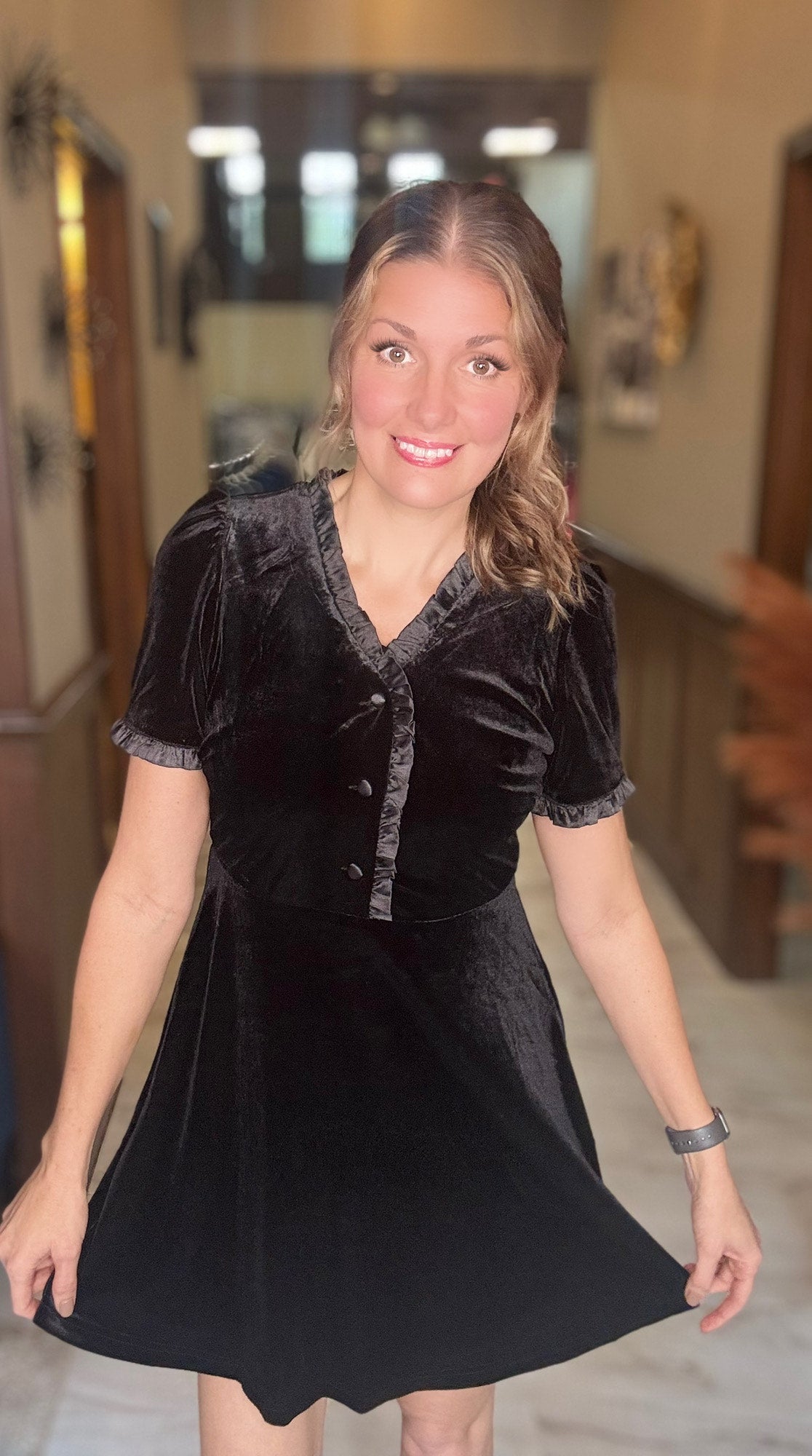 Noelle Holiday Velvet Ruffled Mini Dress – Luxe Festive Party Dress