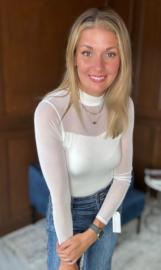 Whitney Mock Neck Contrast Bodysuit Long Sleeve