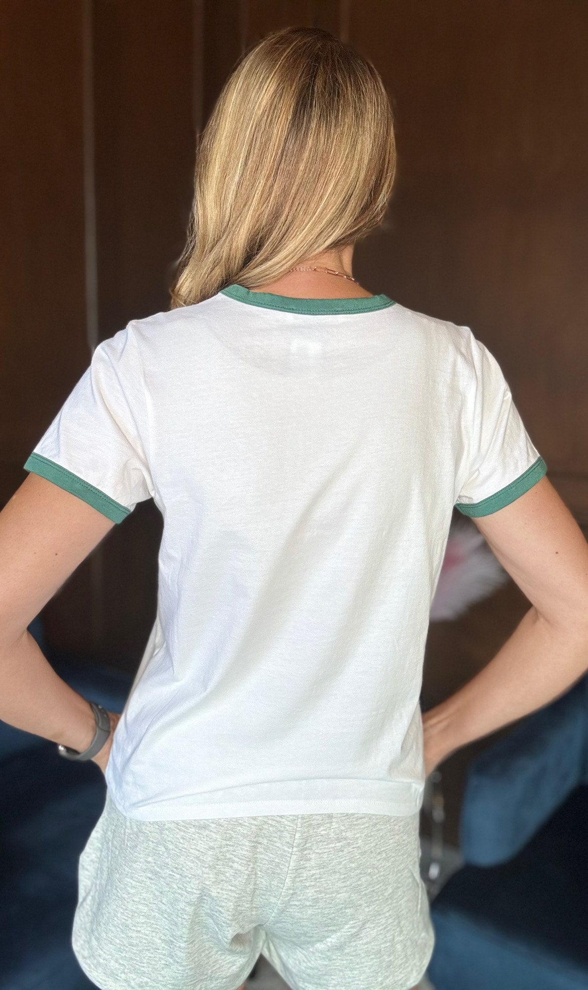 Charlie contrast sleeve ringer tee in white with green trim

