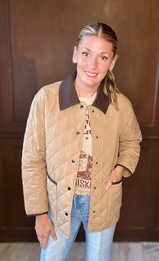 Annika Quilted Work Jacket with Contrast Collar – Fall Layering Essential