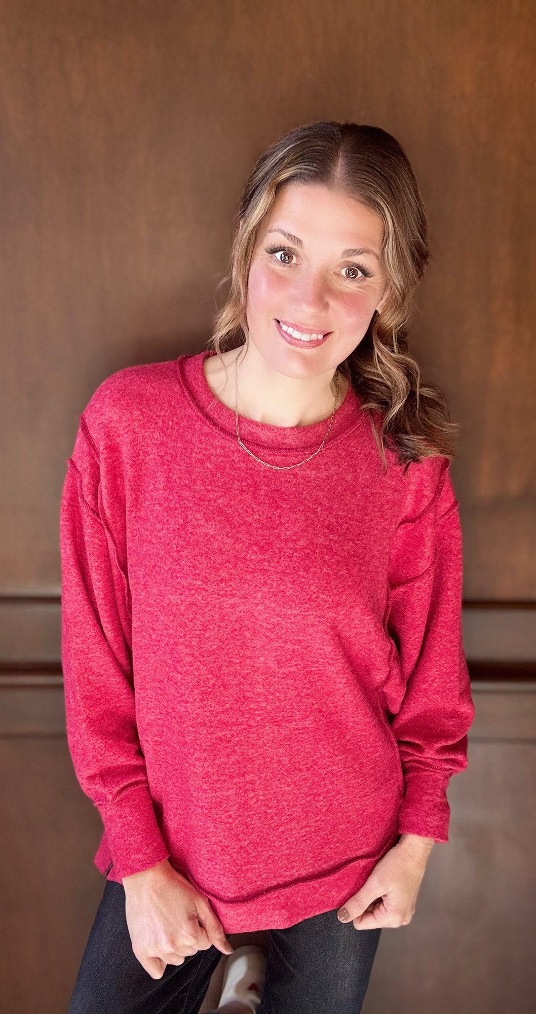 Anita Brushed Melange Hacci Oversized Sweater – Exposed Seam Hi-Low Hem