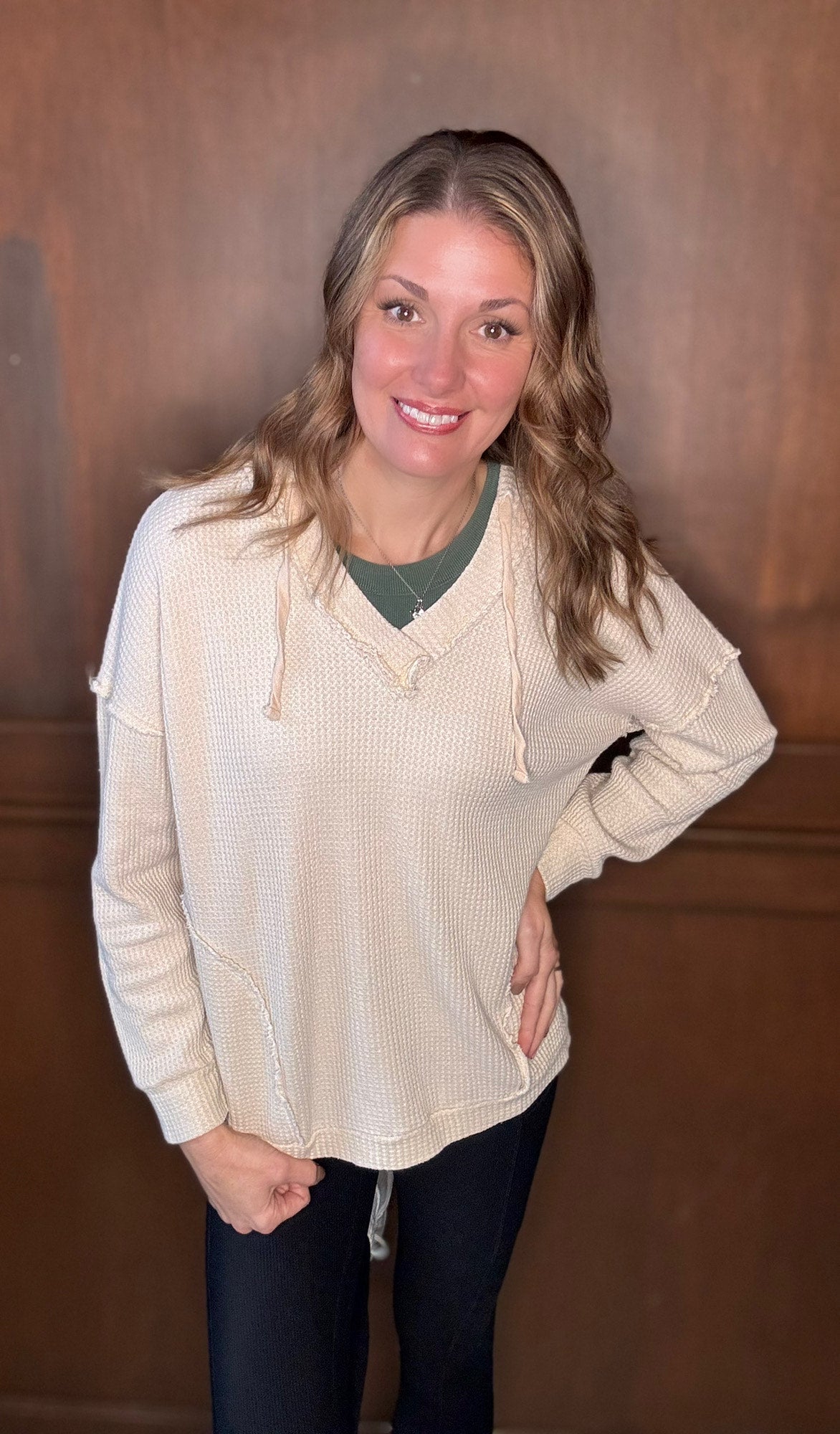 Jynx Mineral Washed Waffle Oversized Lounge Hoodie – Dusty Denim & Oatmeal