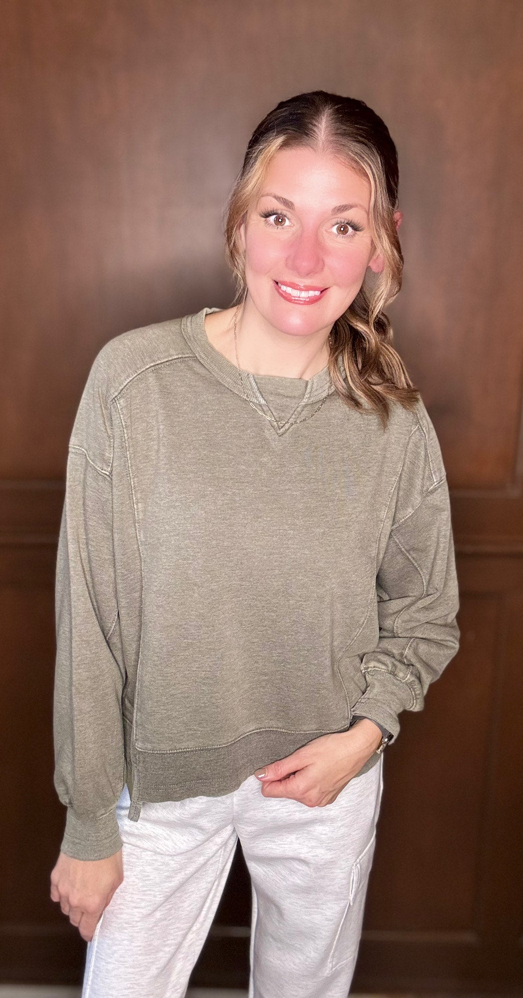 Viara Mineral Washed French Terry Crew Neck Pullover – Cozy Relaxed Fit Top