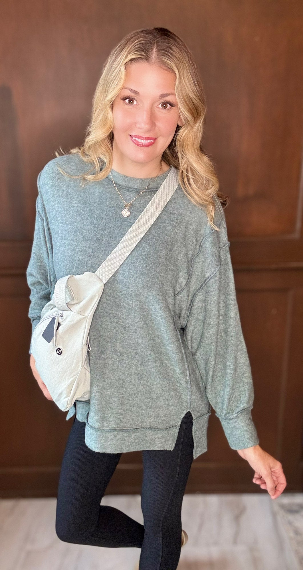 Anita Brushed Melange Hacci Oversized Sweater – Exposed Seam Hi-Low Hem