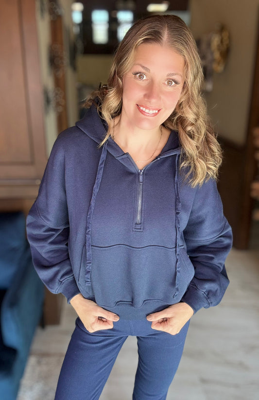 Lillibet Oversized Quarter Zip Hoodie Jacket – French Terry Fleece