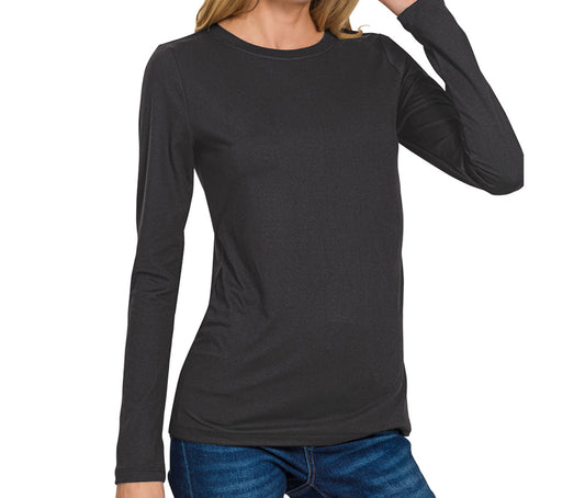 Romy Butter Soft Long Sleeve Tee – Brushed Microfiber Stretch Top
