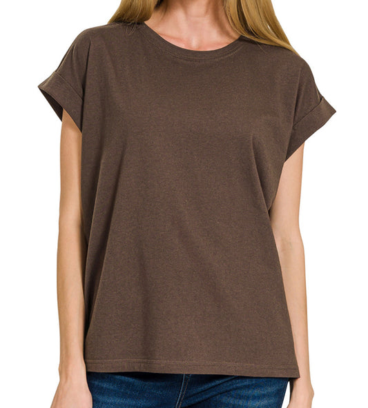 Dee Cotton Folded Sleeve Tee – Relaxed Everyday Basic