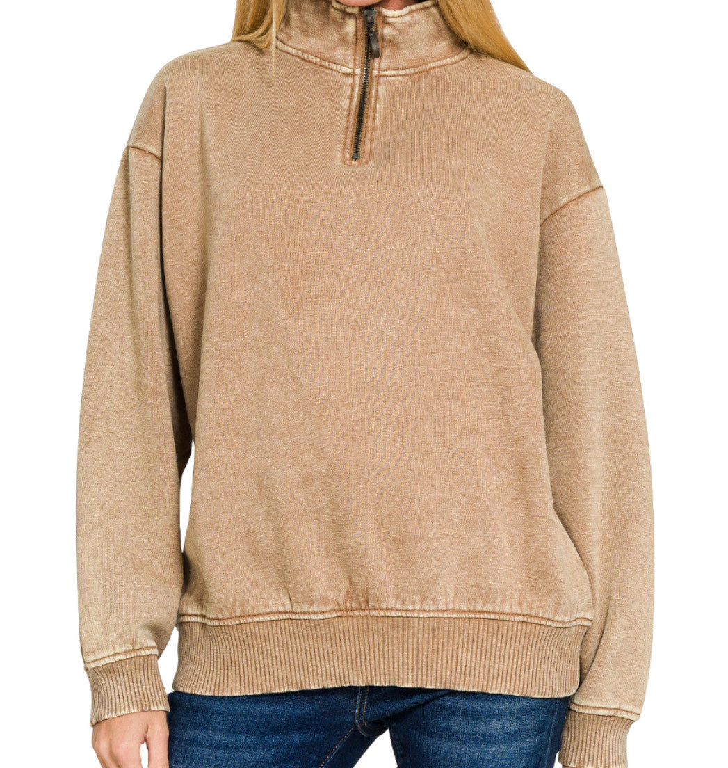 Emersyn Acid Wash Fleece Half Zip