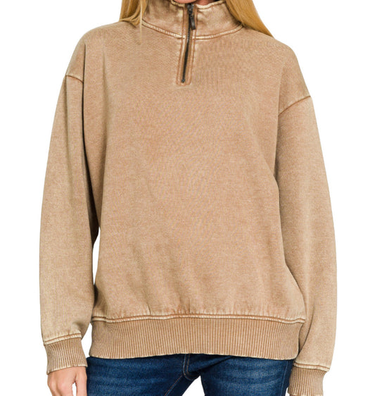 Emersyn Acid Wash Fleece Half Zip