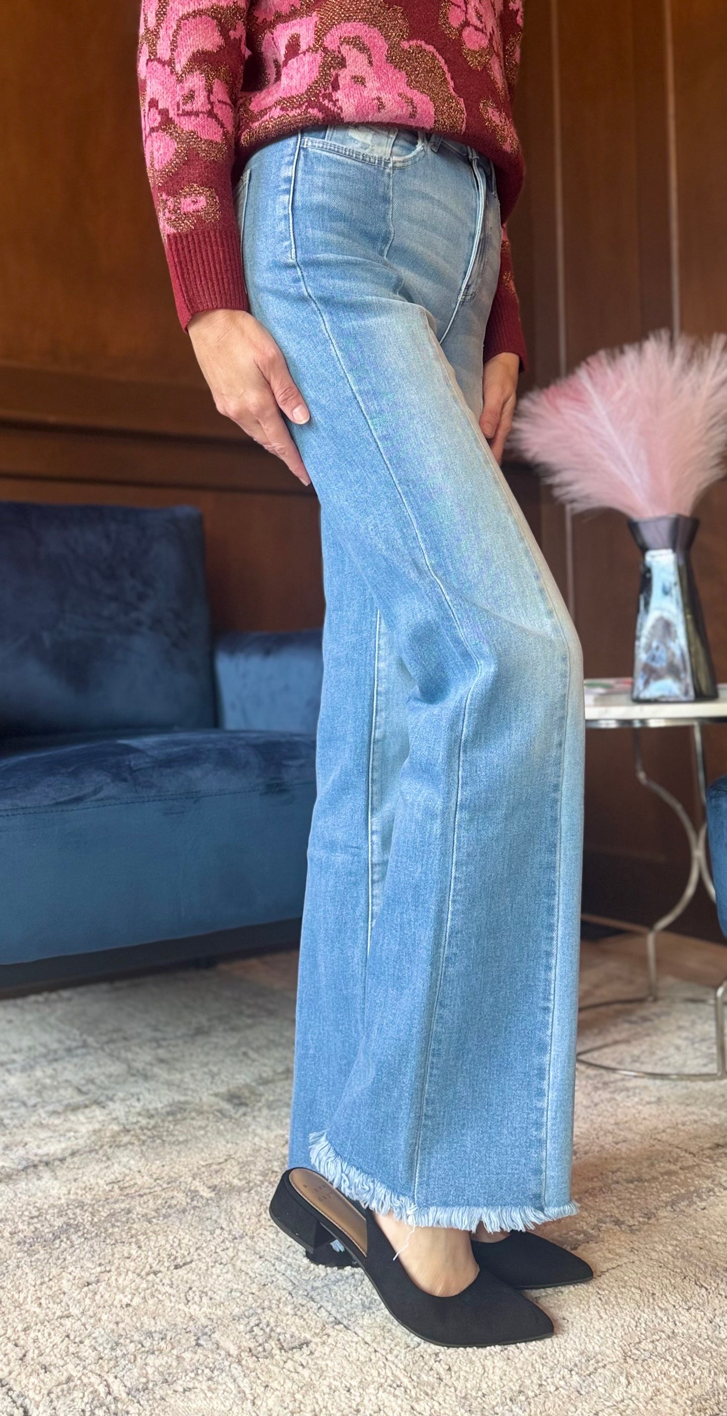 Farrah 90’s Vintage Super High Rise Flare Jeans – Double Panel Distressed