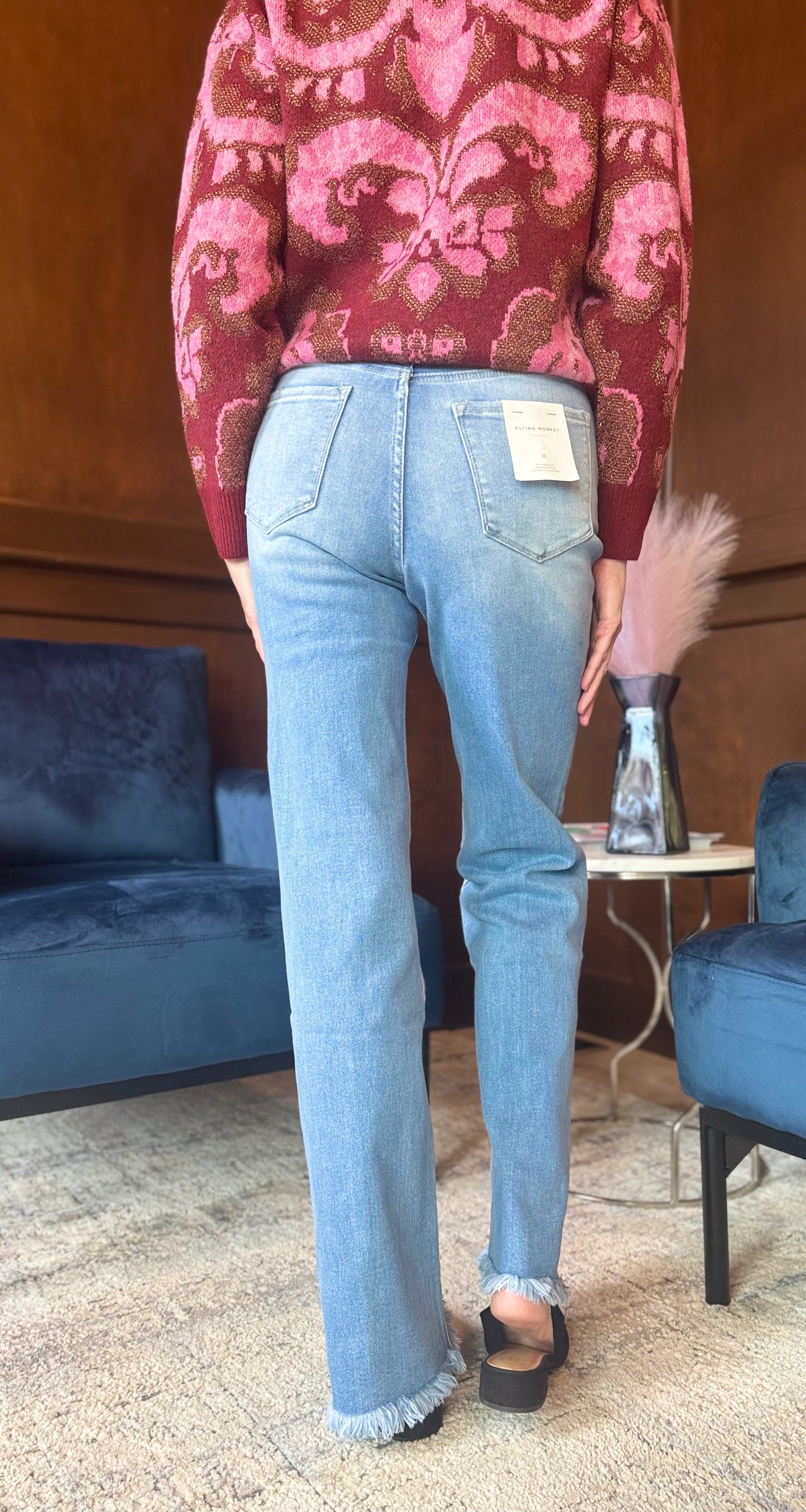 Farrah 90’s Vintage Super High Rise Flare Jeans – Double Panel Distressed
