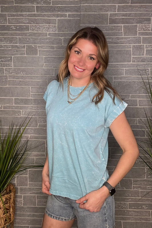 Simona Acid Wash Crinkle Short Sleeve Tee
