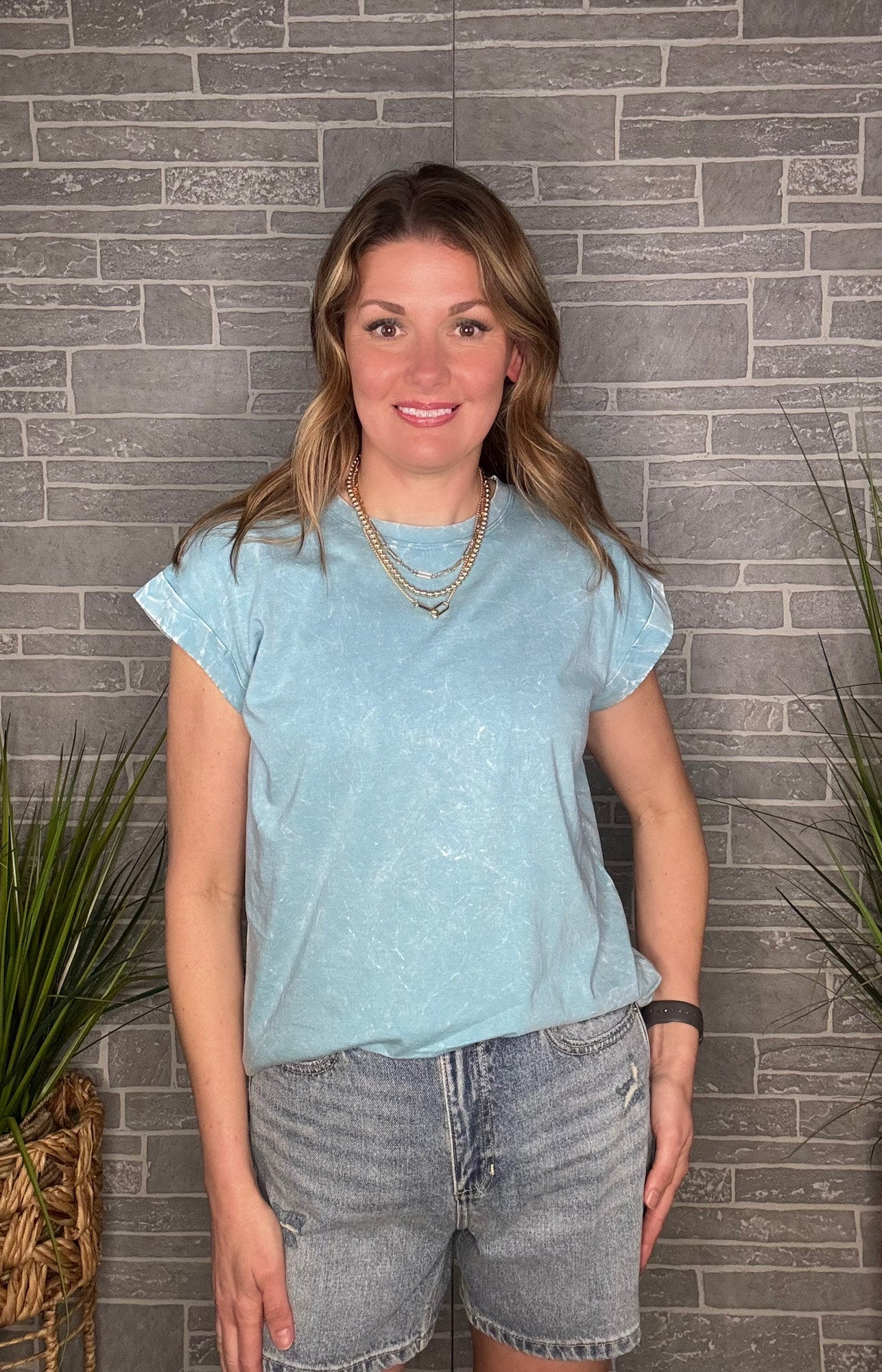 Simona Acid Wash Crinkle Short Sleeve Tee