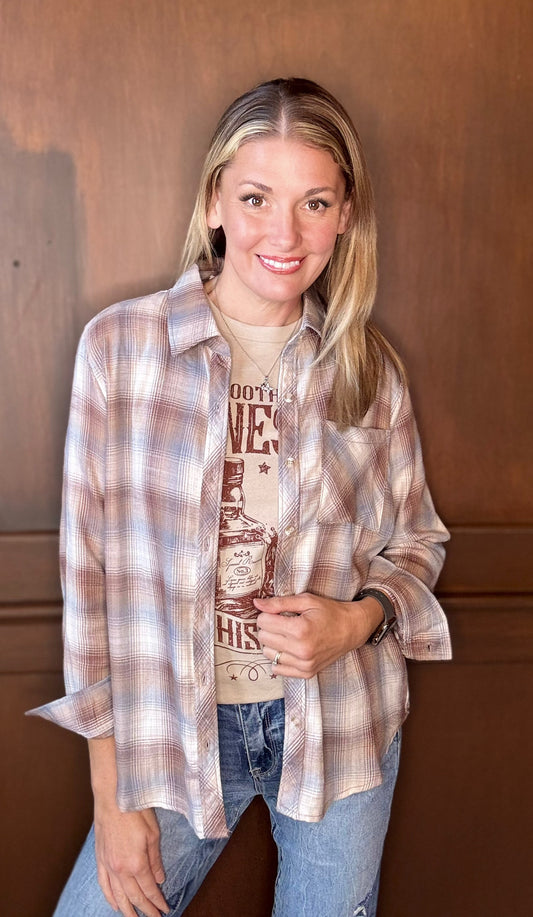 Blythe Mocha Plaid Shirt – Oversized Ultra-Soft Button Down