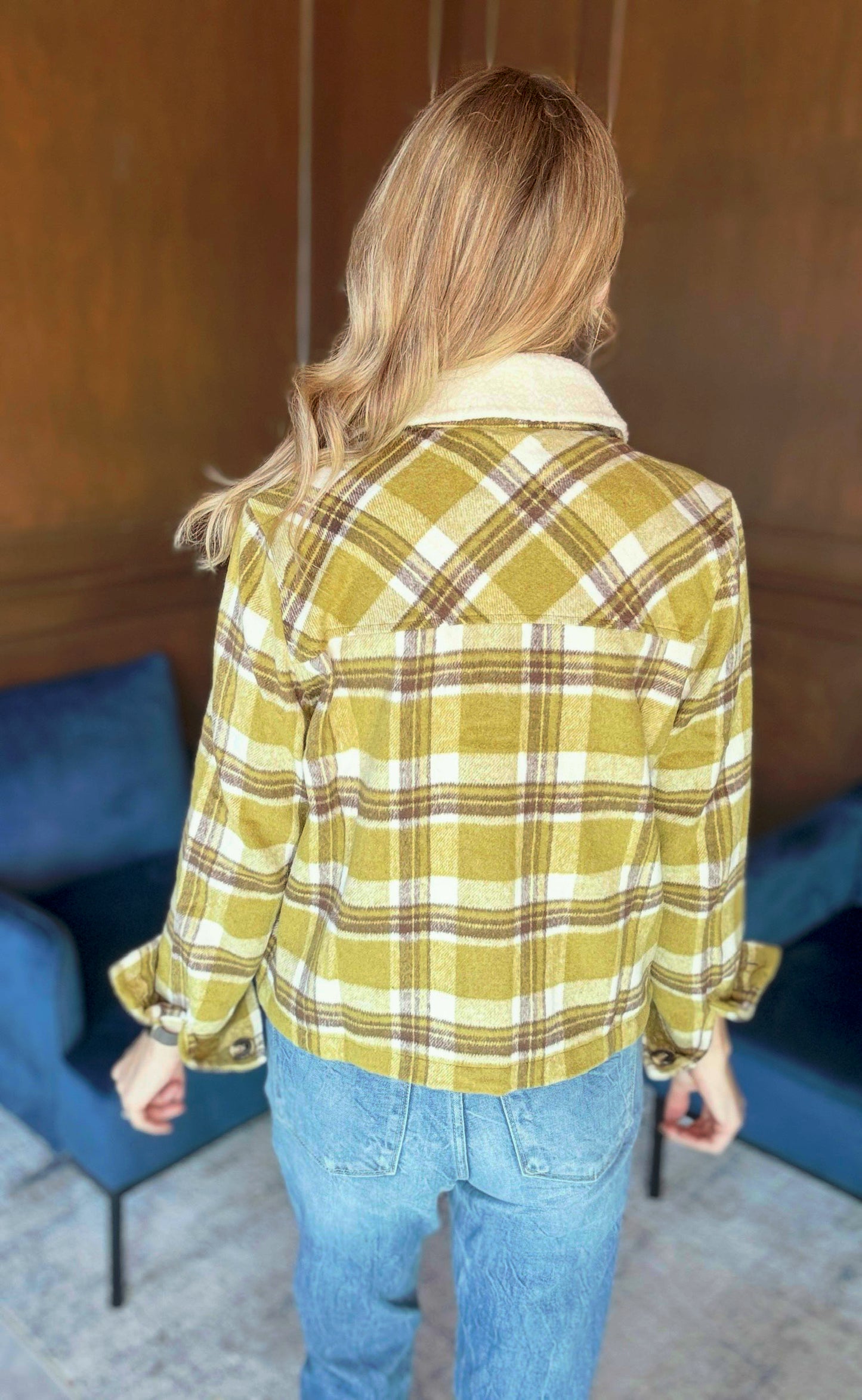 Amy Plaid Shacket with Faux Fur Collar – Olive & Brown Fall Layering Piece