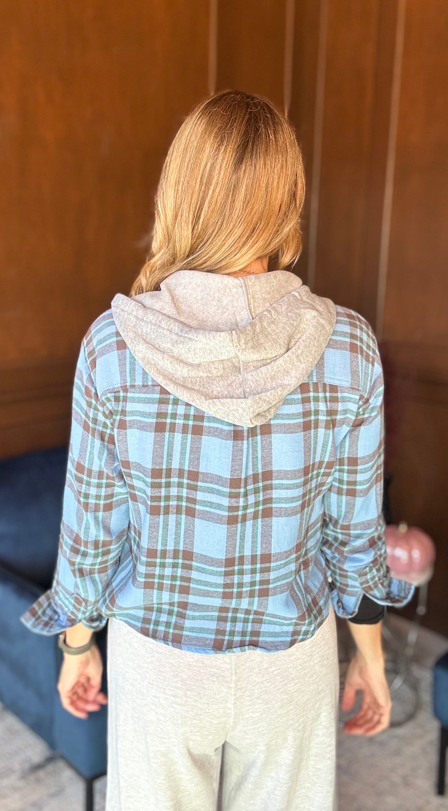 Afton Cropped Hooded Flannel – Plaid Button Down Hoodie