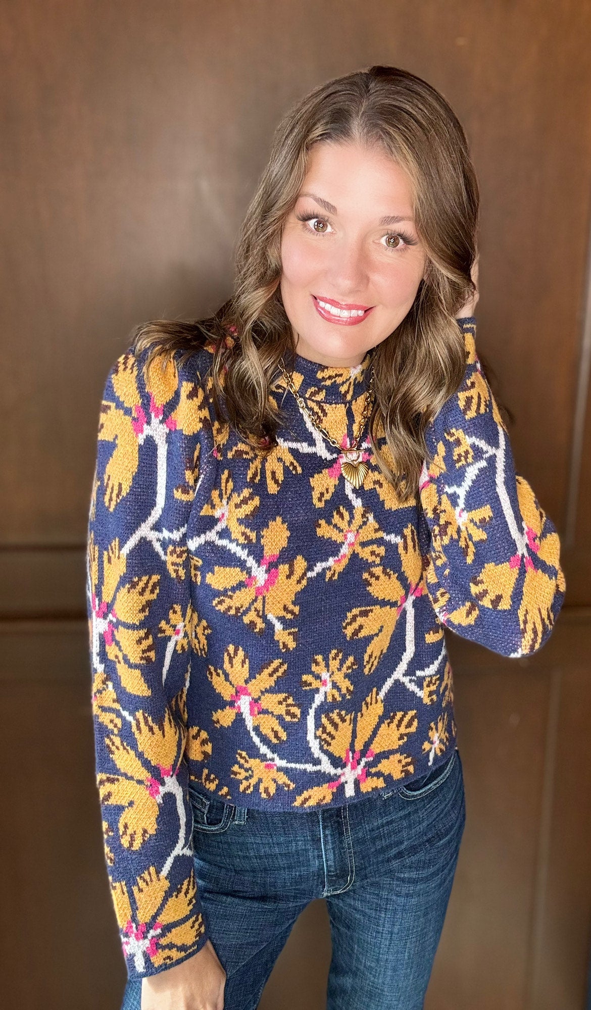 Henny Floral Mock Neck Sweater | Feminine Knit Pullover Top