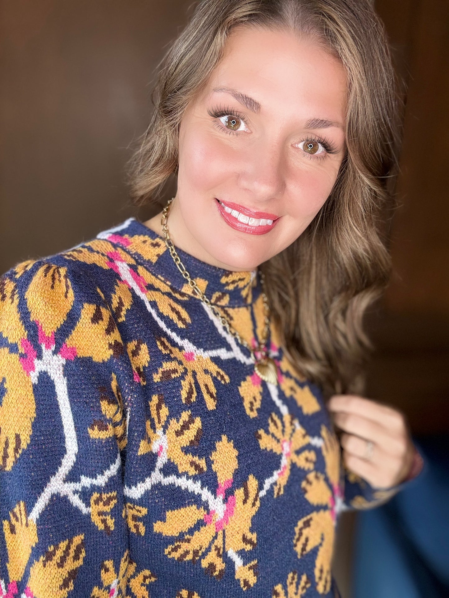 Henny Floral Mock Neck Sweater | Feminine Knit Pullover Top